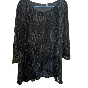FYLO Black Velvet Burnout Tunic Top Scoop Neck & Flowy Hem Womens XL Bohemian